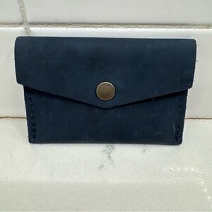 Portland leather goods Navy Leather Card Holder mini envelope blue snap close